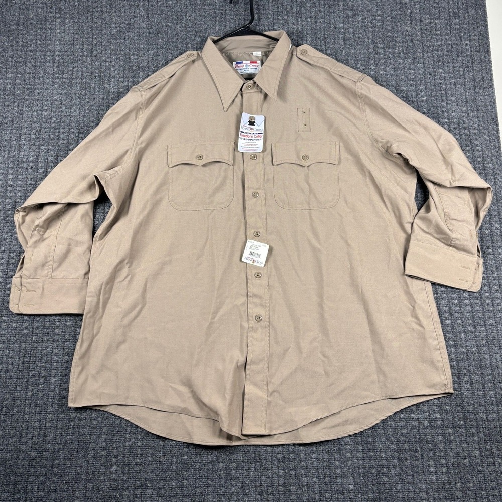 Flying Cross 40W9133 Freedom Collar Uniform Shirt 20.0-34 Tan Wool Blend L/S